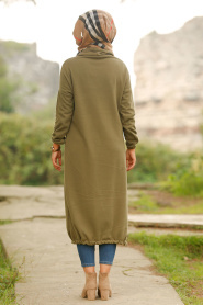 Nayla Collection - Boğazlı Haki Tesettür Elbise 2471HK - Thumbnail