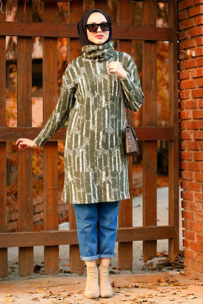 Nayla Collection - Boğazlı Haki Tesettür Tunik 5414HK - 1