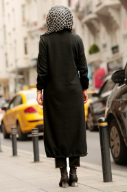 Nayla Collection - Boğazlı Siyah Tesettür Elbise 2471S - Thumbnail