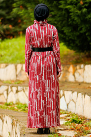 Nayla Collection - Boğazlı Yaka Bordo Tesettür Elbise 4248BR - Thumbnail