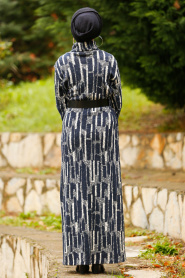 Nayla Collection - Boğazlı Yaka Lacivert Tesettür Elbise 4248L - Thumbnail