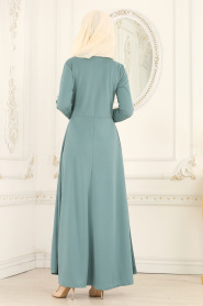 Nayla Collection - Boncuk Detaylı Çağla Yeşili Tesettür Elbise 76620CY - Thumbnail