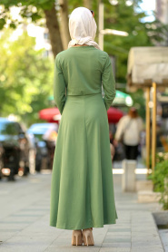 Nayla Collection - Boncuk Detaylı Fıstık Yeşili Tesettür Elbise 76620FY - Thumbnail