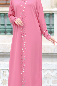 Nayla Collection - Boncuk Detaylı Gül Kurusu Tesettür Elbise 73120GK - Thumbnail