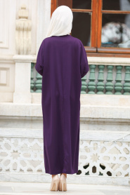 Nayla Collection - Boncuk Detaylı Mor Tesettür Elbise 73120MOR - Thumbnail