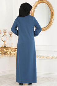 Nayla Collection - Boncuk Detaylı Petrol Mavisi Tesettür Elbise 51421PM - Thumbnail