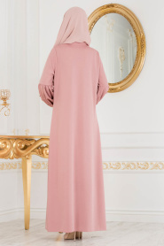 Nayla Collection - Boncuk Detaylı Pudra Tesettür Elbise 51421PD - Thumbnail
