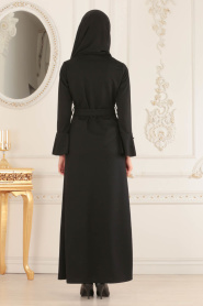 Nayla Collection - Boncuk Detaylı Siyah Tesettür Elbise 51350S - Thumbnail