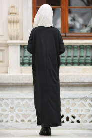 Nayla Collection - Boncuk Detaylı Siyah Tesettür Elbise 73120S - Thumbnail