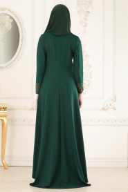 Nayla Collection - Boncuk Detaylı Yeşil Tesettür Abiye Elbise 20101Y - Thumbnail