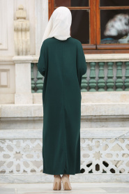 Nayla Collection - Boncuk Detaylı Yeşil Tesettür Elbise 73120Y - Thumbnail