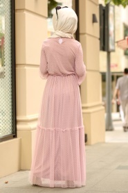 Nayla Collection - Boncuklu Pudra Tesettür Elbise 100412PD - Thumbnail