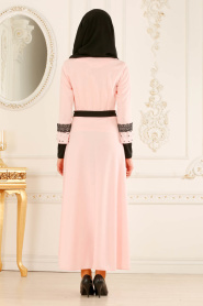 Nayla Collection - Boncuklu Pudra Tesettür Elbise 30401PD - Thumbnail