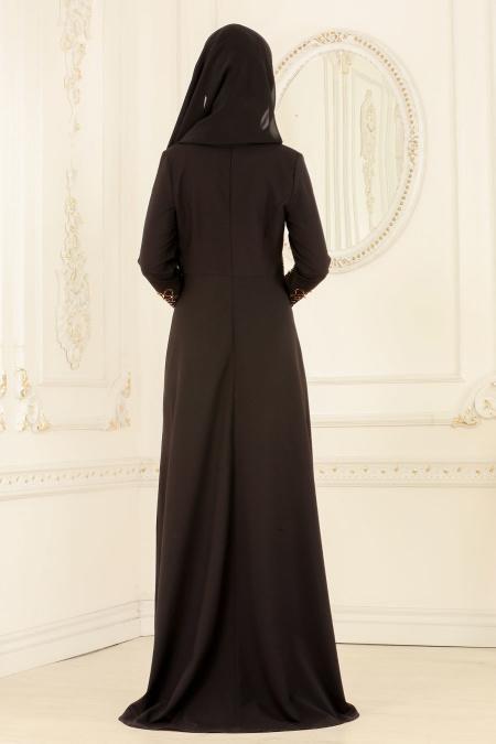 Nayla Collection - Boncuklu Siyah Tesettür Abiye Elbise 20070S - 3