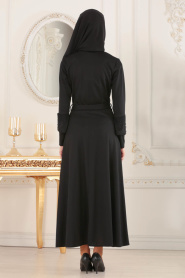 Nayla Collection - Boncuklu Siyah Tesettür Elbise 30401S - Thumbnail