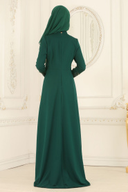 Nayla Collection - Boncuklu Yeşil Tesettür Abiye Elbise 20070Y - Thumbnail