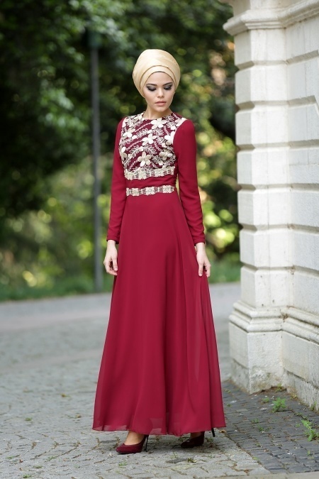 Nayla Collection - Bordo Tesettür Elbise 4036BR