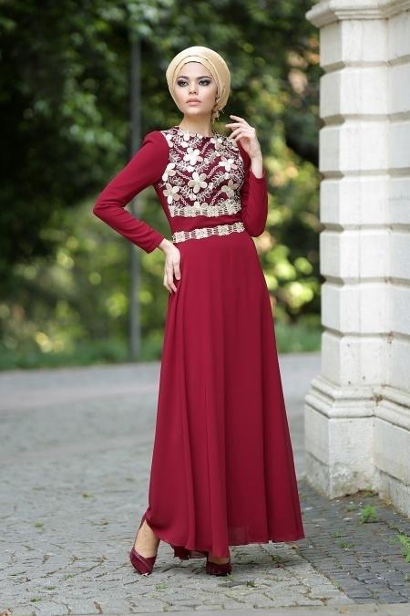 Nayla Collection - Bordo Tesettür Elbise 4036BR - 2