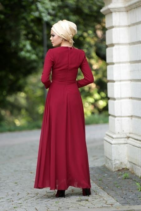 Nayla Collection - Bordo Tesettür Elbise 4036BR - 3