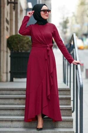 Nayla Collection - Bordo Tesettür Çapraz Elbise 4041BR - 1