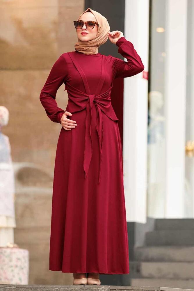 Nayla Collection - Bordo Tesettür Elbise 157BR - 1