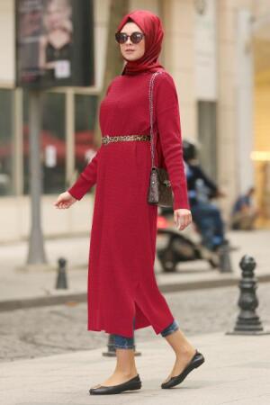 Nayla Collection - Bordo Tesettür Triko Tunik 15436BR - 1