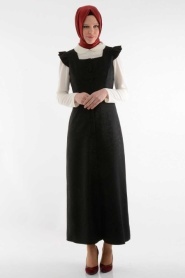 Nayla Collection - Buttoned Black Jillin Dress 481S - Thumbnail