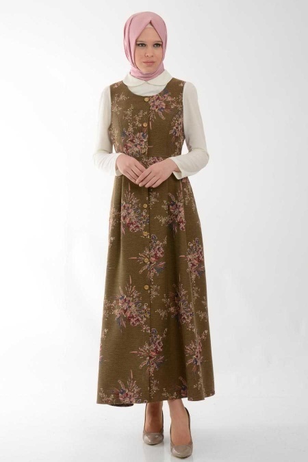 Nayla Collection - Buttoned Brown Jillin Dress