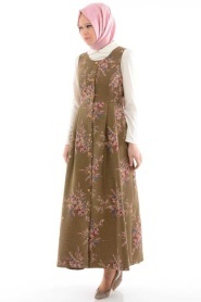Nayla Collection - Buttoned Brown Jillin Dress - Thumbnail