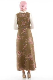 Nayla Collection - Buttoned Brown Jillin Dress - Thumbnail