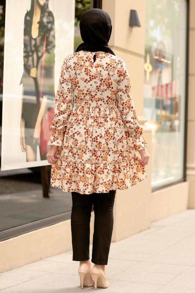 Nayla Collection - Büzgülü Bej Tesettür Tunik 3451BEJ - 1