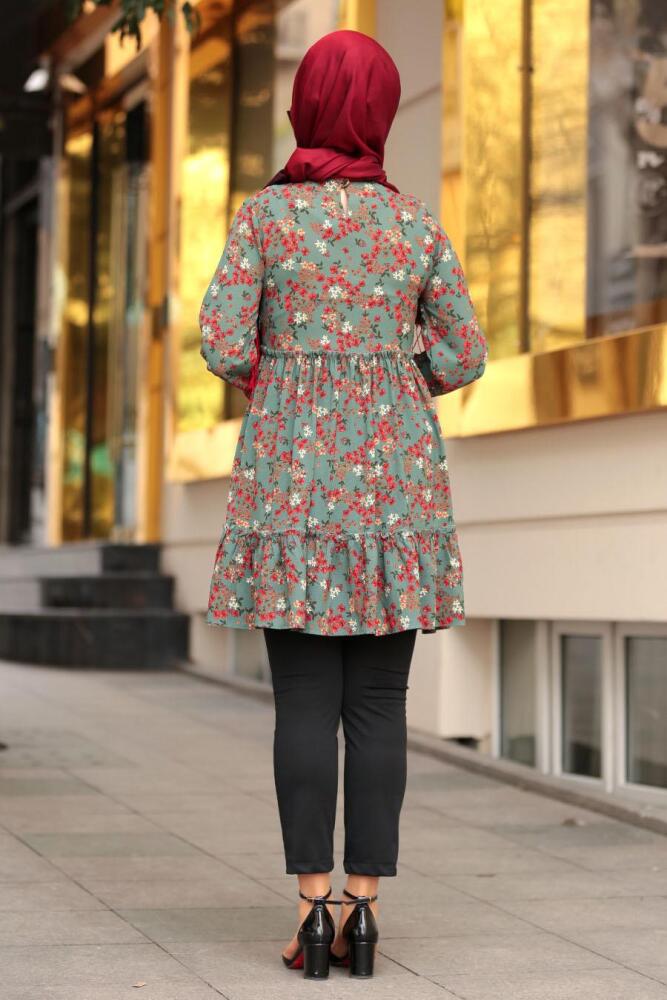 Nayla Collection - Büzgülü Çağla Yeşili Tesettür Tunik 3451CY - 2