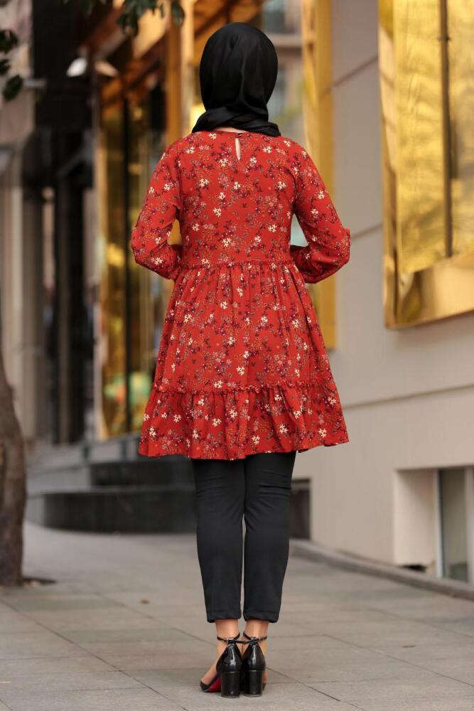 Nayla Collection - Büzgülü Kiremit Tesettür Tunik 3451KRMT - 2