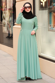 Nayla Collection - Çağla Yeşili Tesettür Elbise 61453CY - Thumbnail