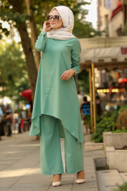 Nayla Collection - Çağla Yeşili Tunik / Pantolon Tesettür Takım 41440CY - Thumbnail