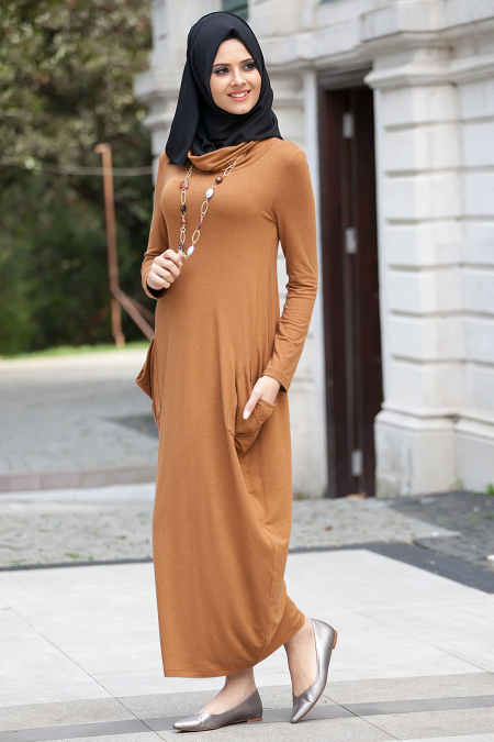 Nayla Collection - Camel Penye Tesettür Elbise 3028C