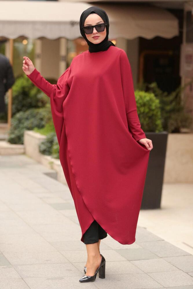 Nayla Collection - Çapraz Kesim Bordo Tesettür Panço Tunik 5134BR - 1