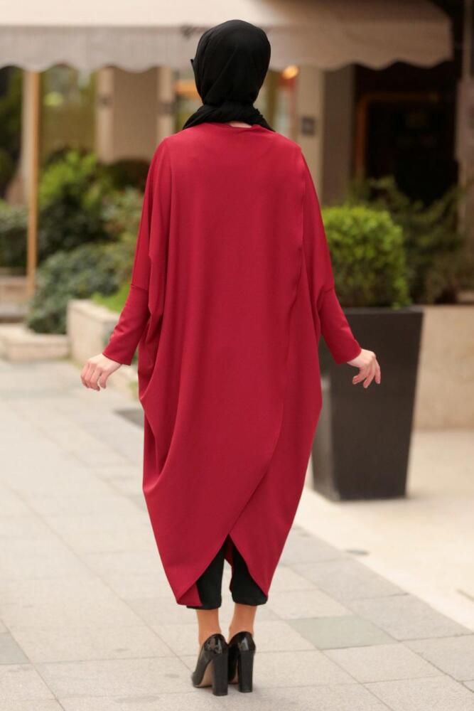 Nayla Collection - Çapraz Kesim Bordo Tesettür Panço Tunik 5134BR - 2