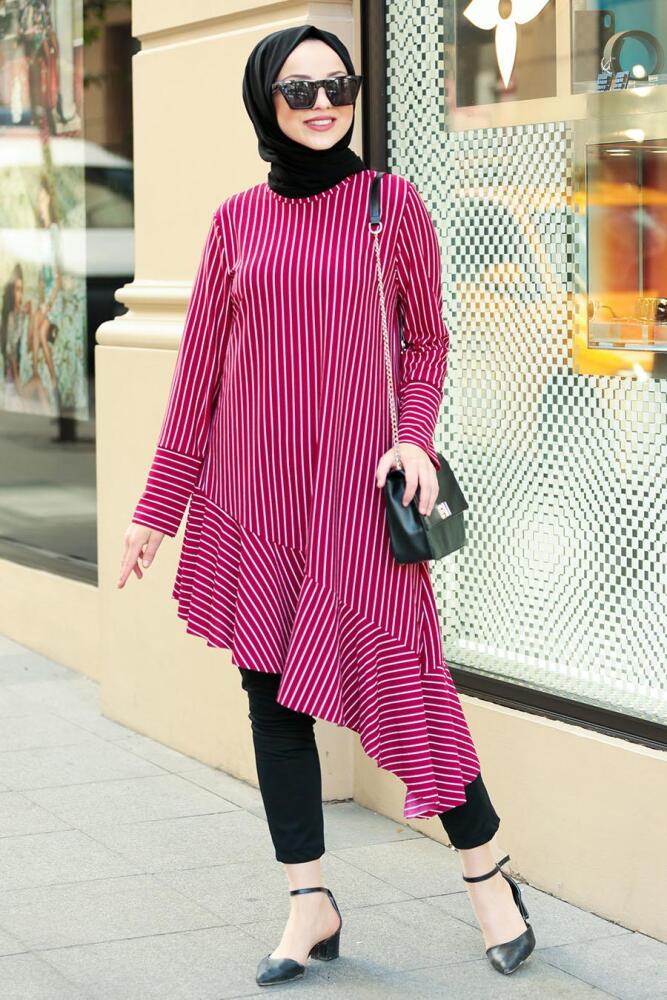 Nayla Collection - Çapraz Kesim Bordo Tesettür Tunik 6257BR - 1