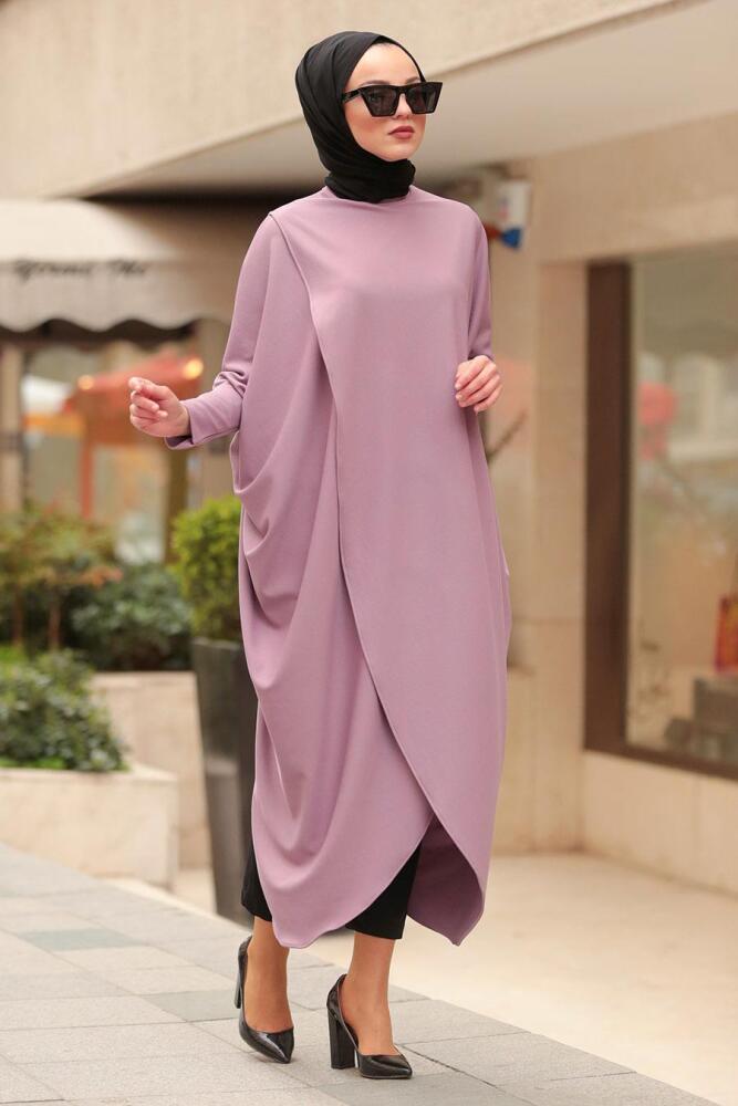 Nayla Collection - Çapraz Kesim Lila Tesettür Panço Tunik 5134LILA - 1