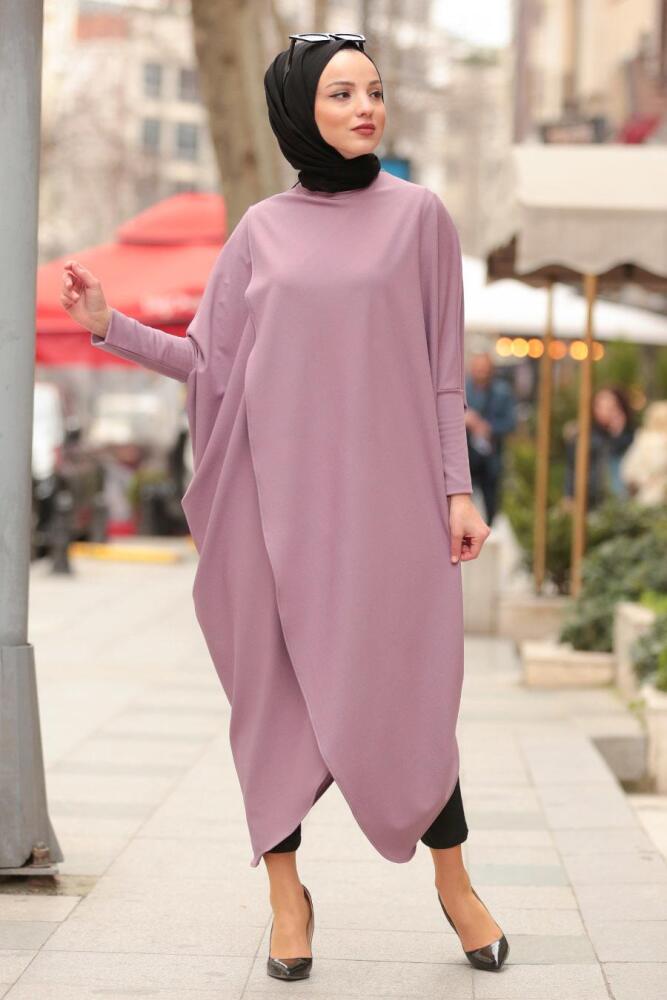 Nayla Collection - Çapraz Kesim Lila Tesettür Panço Tunik 5134LILA - 2