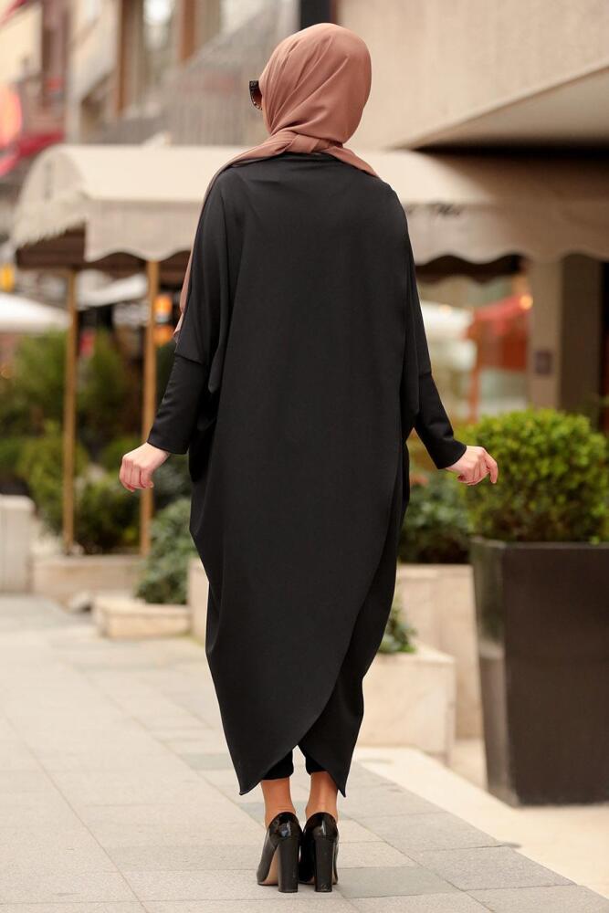 Nayla Collection - Çapraz Kesim Siyah Tesettür Panço Tunik 5134S - 2