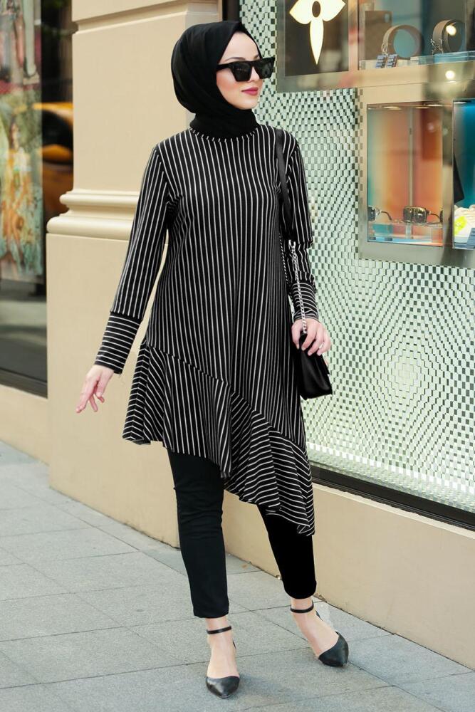 Nayla Collection - Çapraz Kesim Siyah Tesettür Tunik 6257S - 1