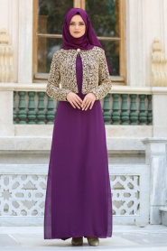 Nayla Collection - Ceketli Mor Tesettür Abiye Elbise 2943MOR - Thumbnail