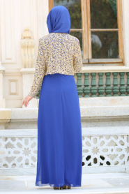 Nayla Collection - Ceketli Saks Mavisi Tesettür Abiye Elbise 2943SX - Thumbnail