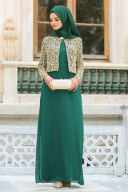 Nayla Collection - Ceketli Yeşil Tesettür Abiye Elbise 2943Y - Thumbnail