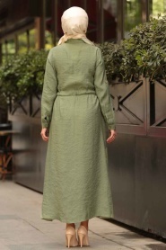 Nayla Collection - Cep Detaylı Düğmeli Fıstık Yeşili Tesettür Elbise 3664FY - Thumbnail