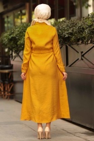 Nayla Collection - Cep Detaylı Düğmeli Hardal Tesettür Elbise 3664HR - Thumbnail