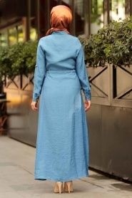 Nayla Collection - Cep Detaylı Düğmeli İndigo Mavisi Tesettür Elbise 3664IM - Thumbnail