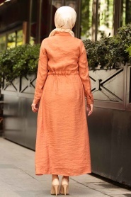 Nayla Collection - Cep Detaylı Düğmeli Kiremit Tesettür Elbise 3664KRMT - Thumbnail
